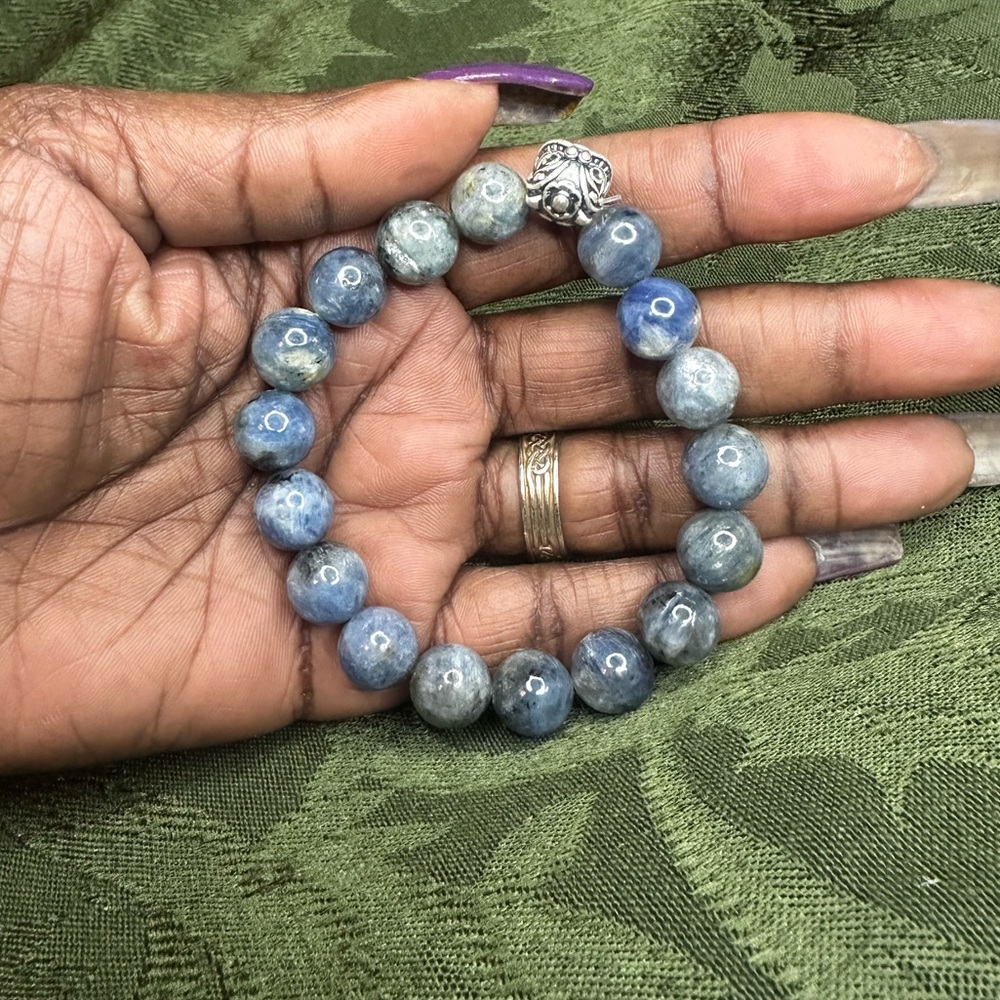 Kyanite and Sterling Silver 925 Bracelet 11MM Bead - Picture 2 of 5